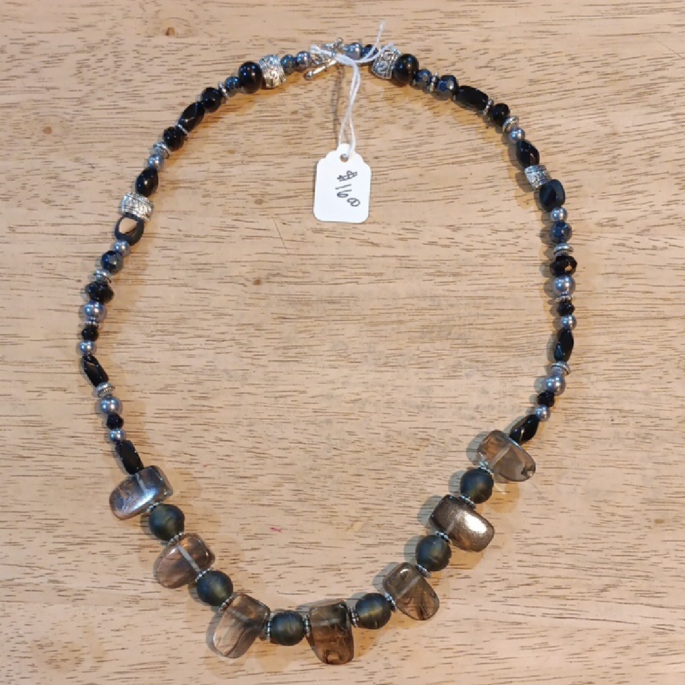 Handmade Black and Silver Beaded Necklace
